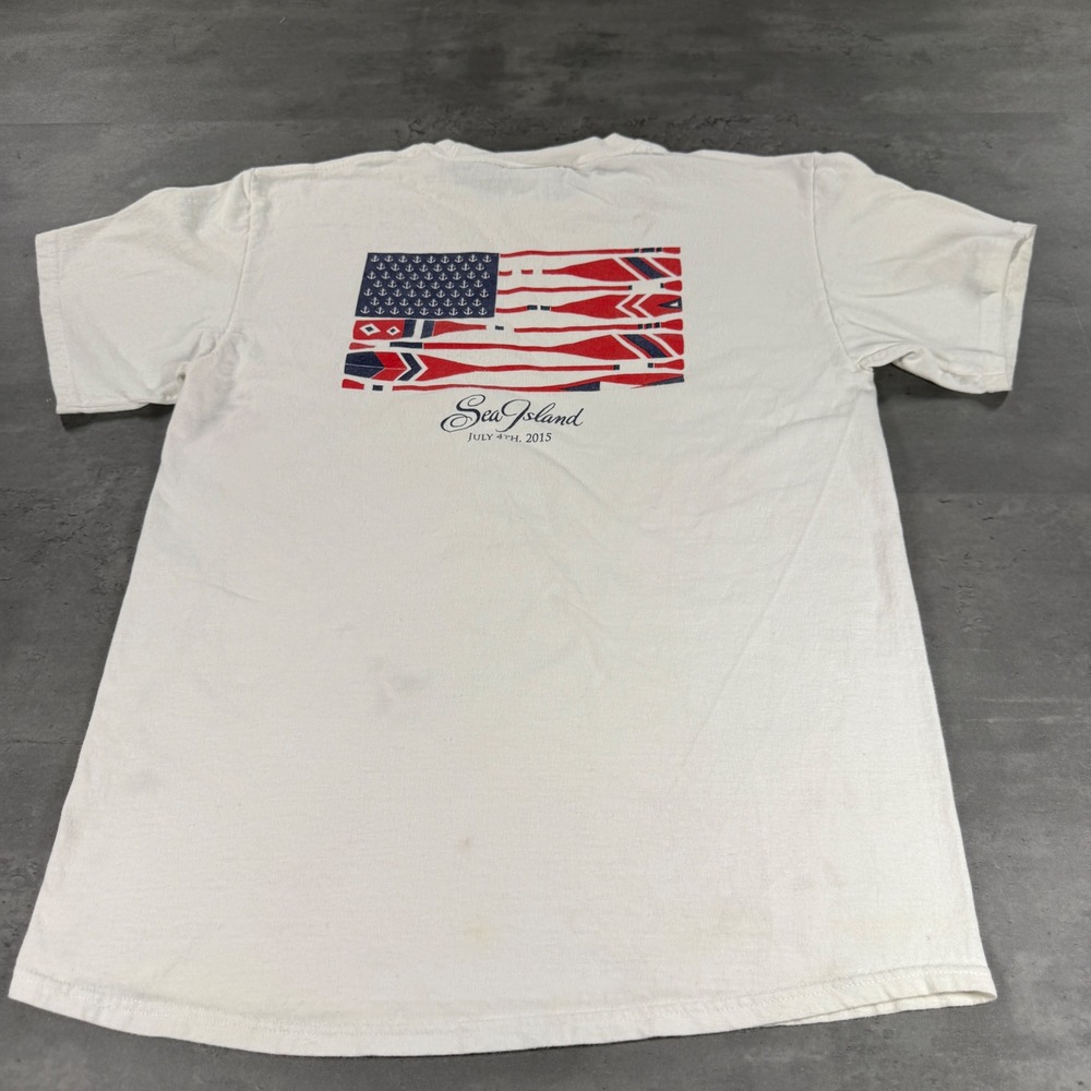 Sea Island T Shirt Kids M White July 4th 2015 Oar Flag Graphic Tee Nautical
